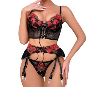 Conjunto Negro Con Bordados ROJO L COD9821L-R