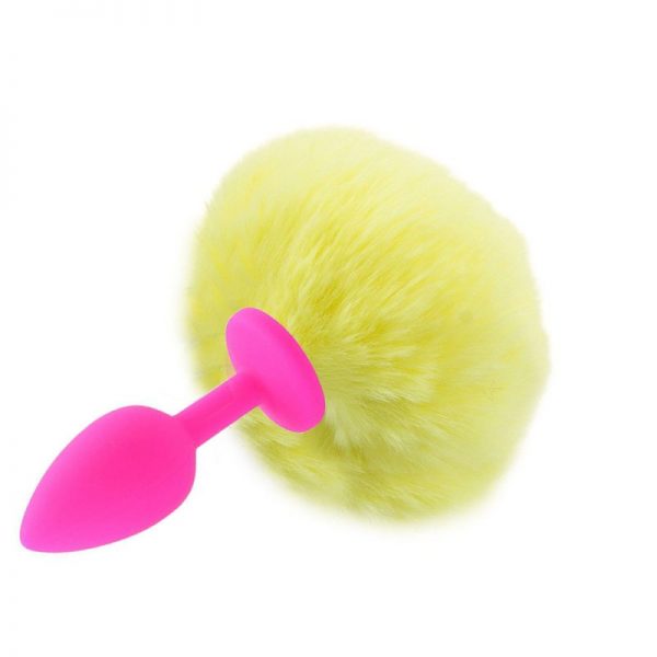 Dilatador Anal Siliconado Fucsia S Con Pompón Amarillo Fluor (PEQUEÑO)